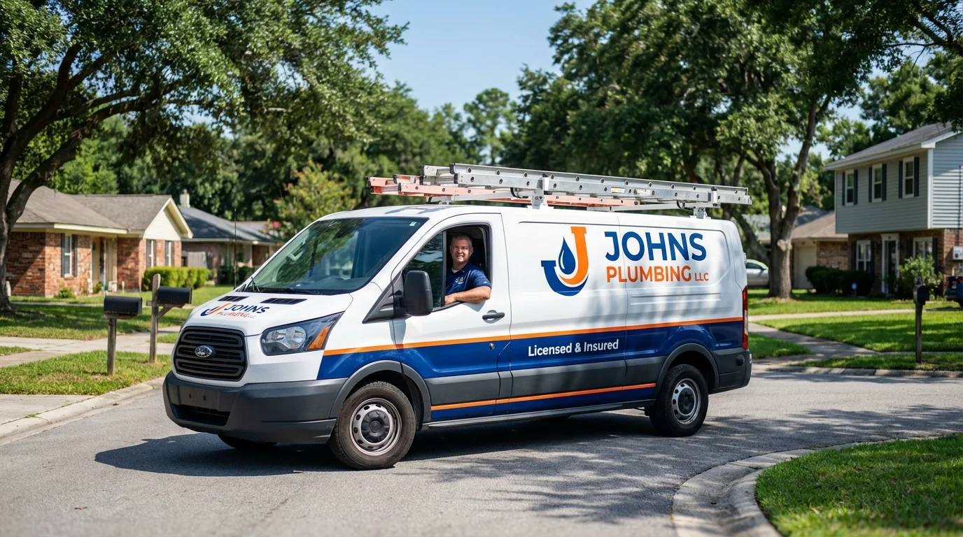Johns Plumbing LLC service van in Grasonville, MD