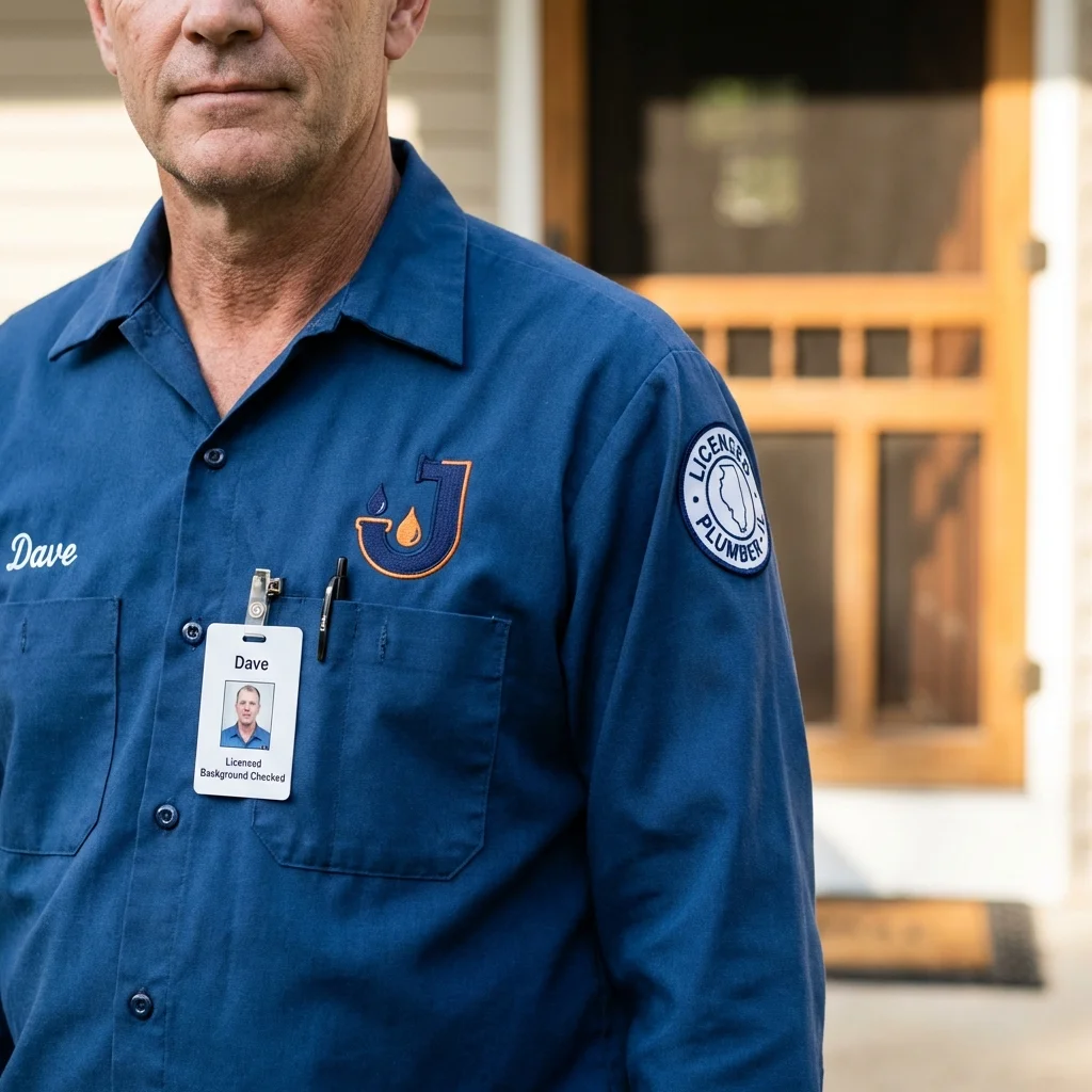 Licensed plumber showing ID badge in Grasonville, MD