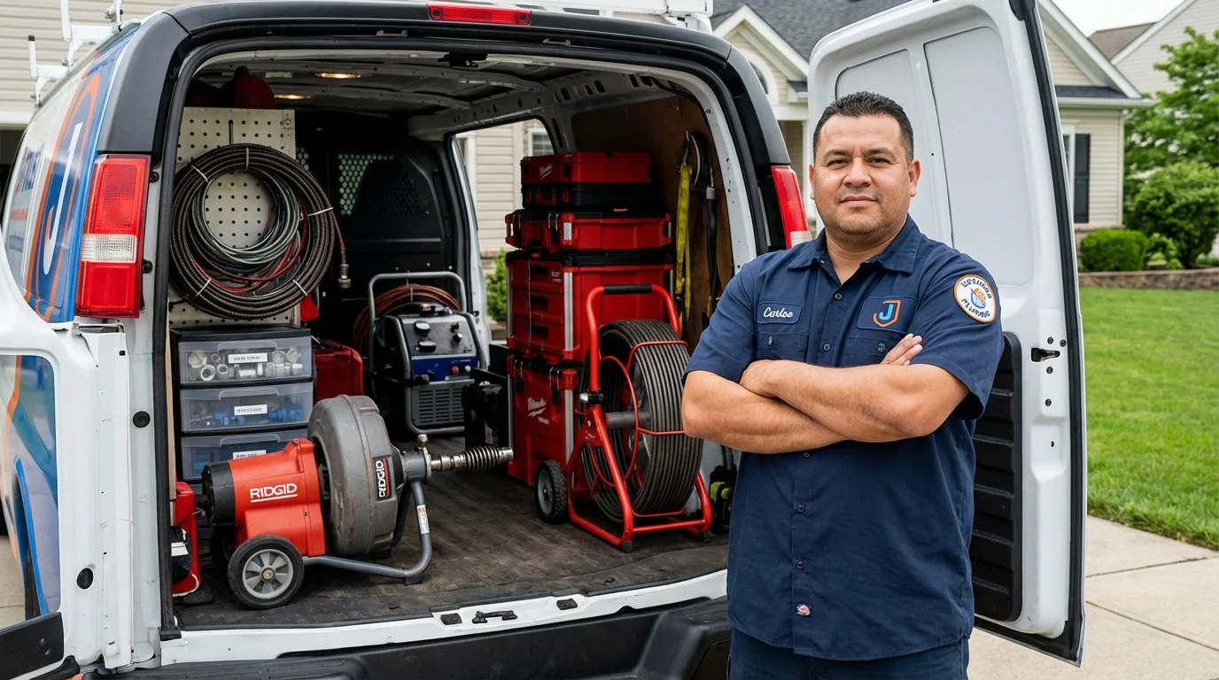 Professional drain cleaning equipment and Johns Plumbing LLC plumber in Grasonville