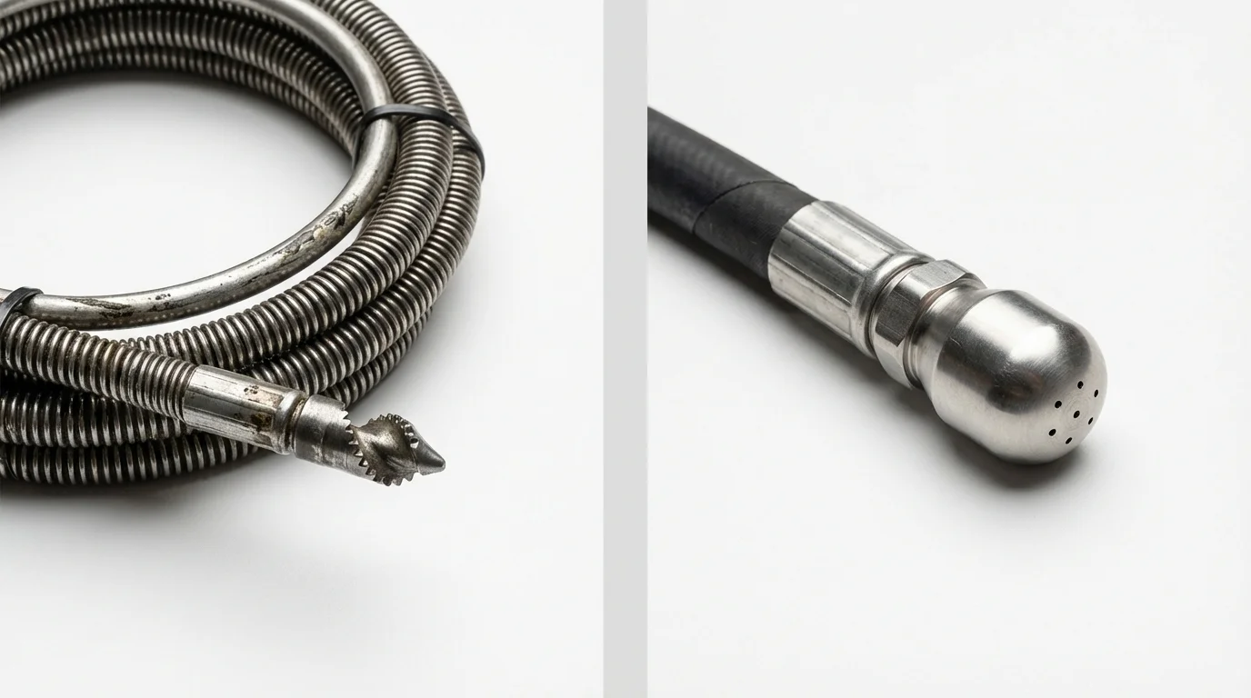 Drain snake cable and hydro jetting nozzle used for drain cleaning in Grasonville, MD