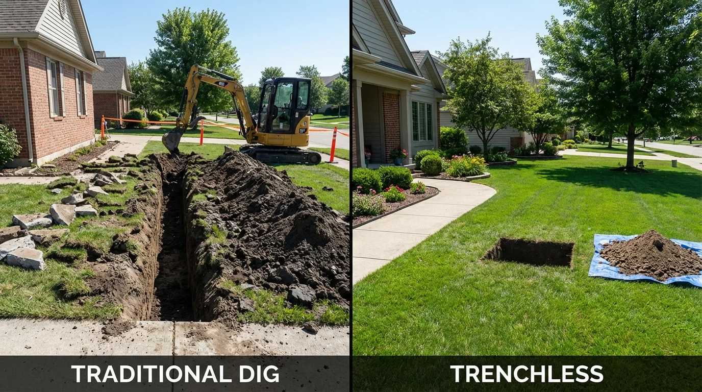 Trenchless sewer repair with minimal yard damage versus traditional excavation in Grasonville, MD